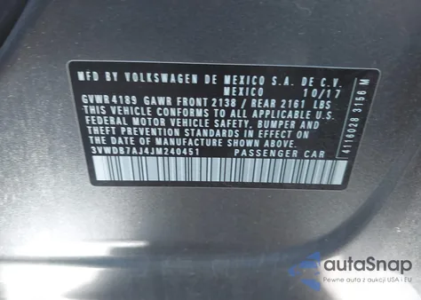 2018 Volkswagen Jetta 1.4T Se/1.4T Wolfsburg Edition from USA, damaged, VIN 3VWDB7AJ4JM240451